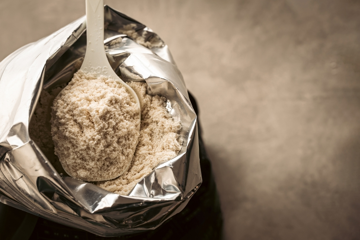Velositol and MyoVera shown alongside a protein source in an editorial nutrition setting